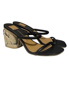 Dolce Vita Black Strappy Snake-Print Block Heel Sandals